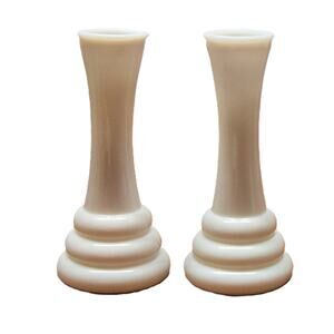 Vintage Mid-Century Mod Beehive Donut Ring Vase RANDDALL White Milk Glass Pair